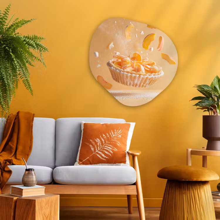 Peach - Eten - Taart - Oranje Wandcirkel Organisch Aluminium middel -sfeer4
