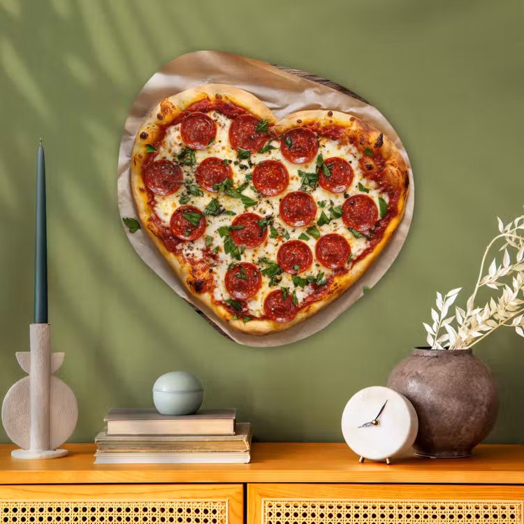 Pizza - Hart - Pepperoni - Tomaat Wandcirkel Organisch Aluminium middel -sfeer2