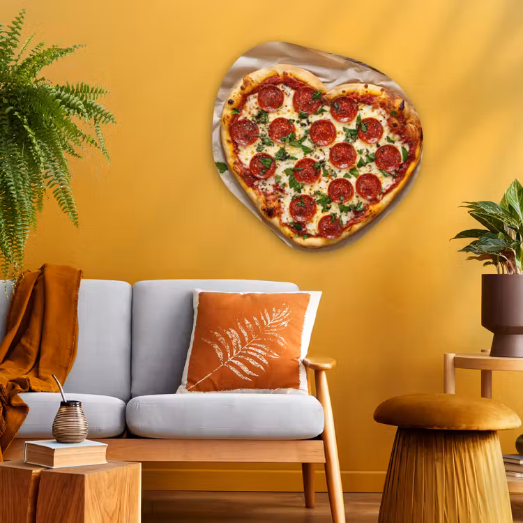 Pizza - Hart - Pepperoni - Tomaat Wandcirkel Organisch Aluminium middel -sfeer4