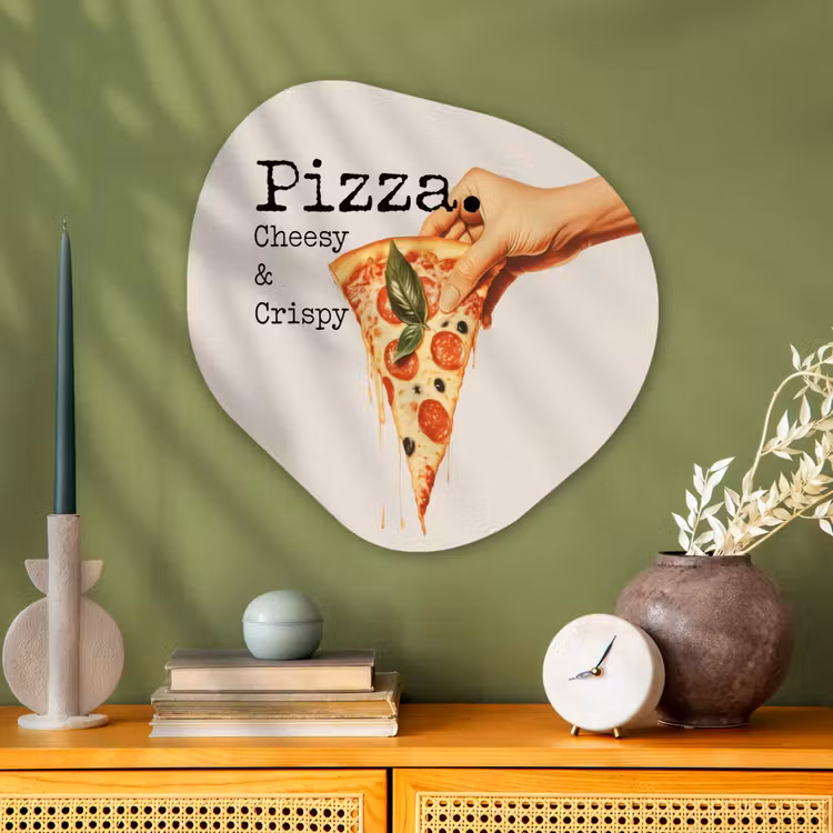 Pizza - Kaas - Pepperoni Wandcirkel Organisch Aluminium middel -sfeer2