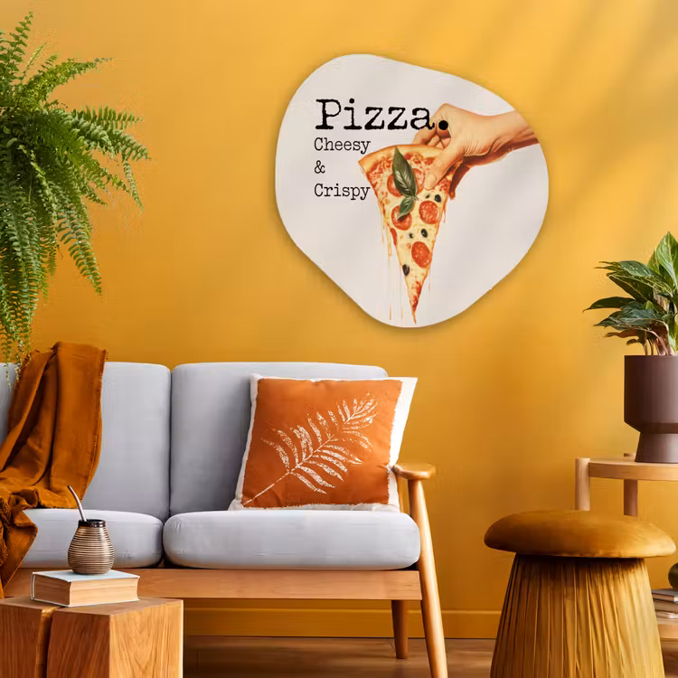 Pizza - Kaas - Pepperoni Wandcirkel Organisch Aluminium middel -sfeer4