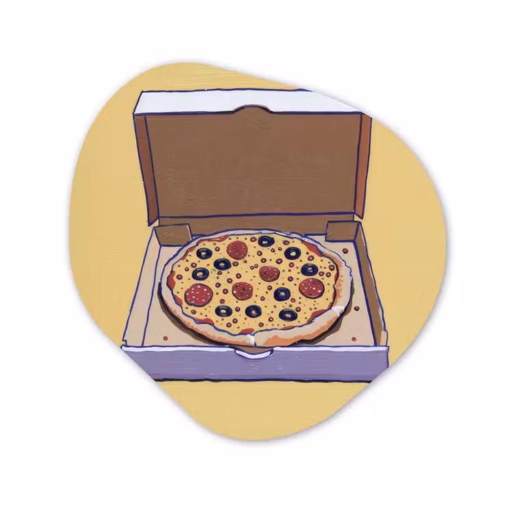 Pizza - Doos - Salami - Illustratie Wandcirkel Organisch Aluminium middel -3d