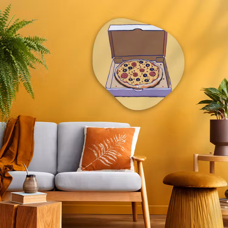 Pizza - Doos - Salami - Illustratie Wandcirkel Organisch Aluminium middel -sfeer4