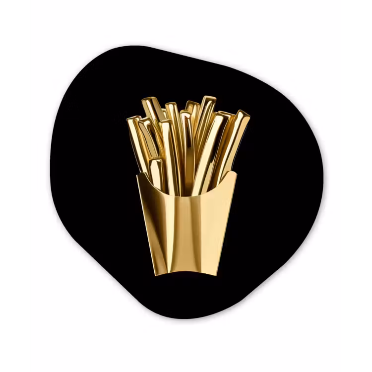 Friet - Goud - Chrome - Eten Wandcirkel Organisch Aluminium middel -3d