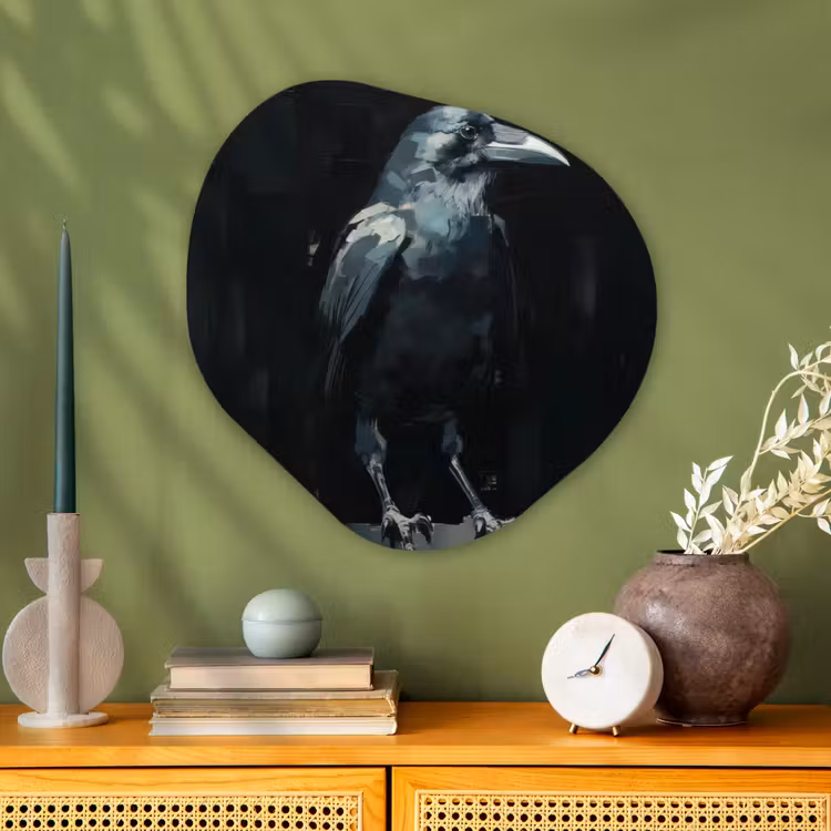 Raaf - Vogels - Zwart Wandcirkel Organisch Aluminium middel -sfeer2