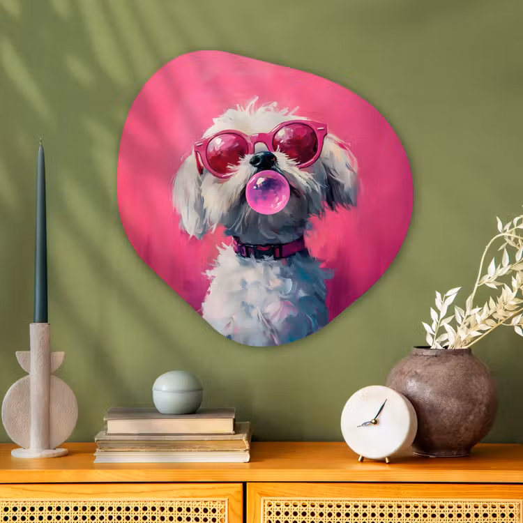 Pink - Hond - Bubbel Wandcirkel Organisch Aluminium middel -sfeer2