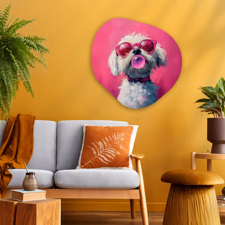 Pink - Hond - Bubbel Wandcirkel Organisch Aluminium middel -sfeer4
