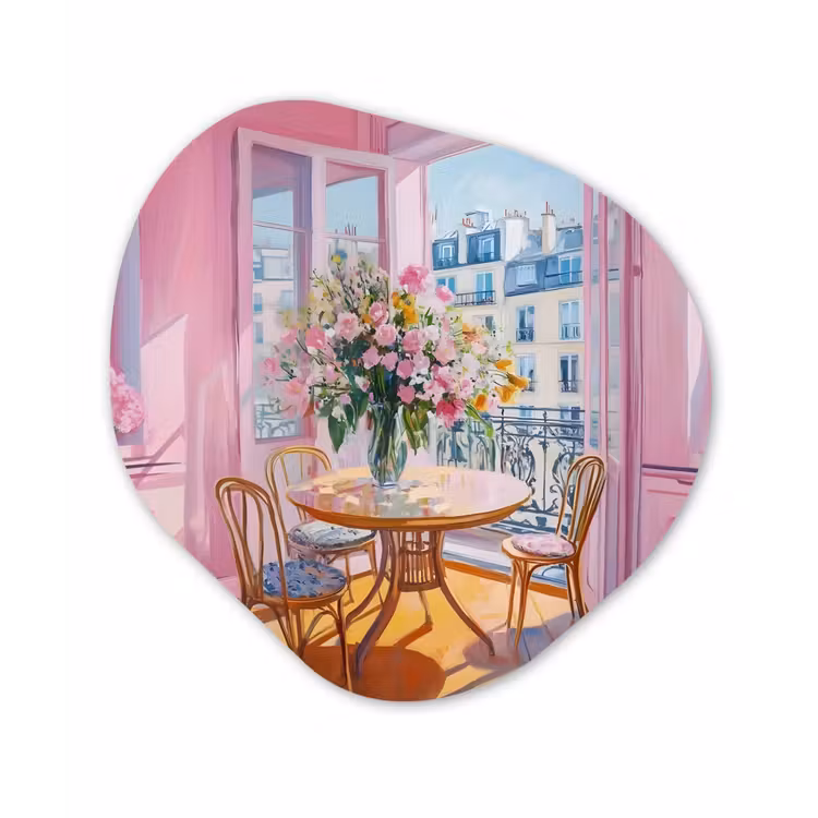 Pink - City - Bloemen Wandcirkel Organisch Aluminium middel -3d