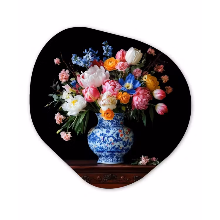 Rozen - Bloemen - Vaas - Boeket Wandcirkel Organisch Aluminium middel -3d