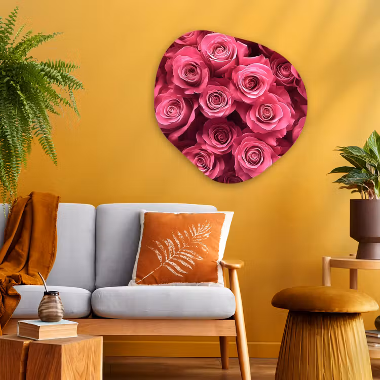 Rozen - Pink - Bloem Wandcirkel Organisch Aluminium middel -sfeer4