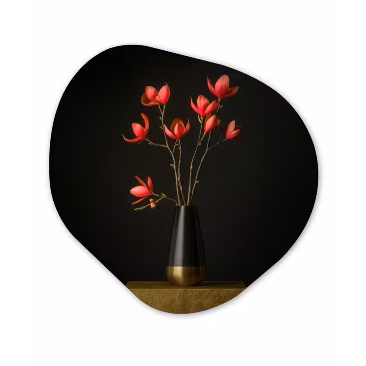 Rode - Bloemen - Vaas Wandcirkel Organisch Aluminium middel -3d