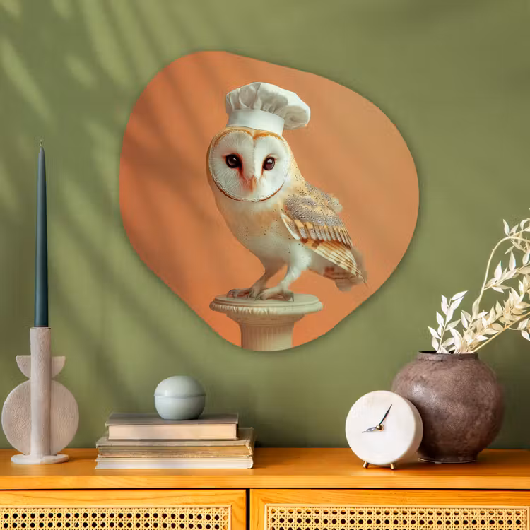 Kerkuil - Koksmuts - Oranje - Vogel Wandcirkel Organisch Aluminium middel -sfeer2