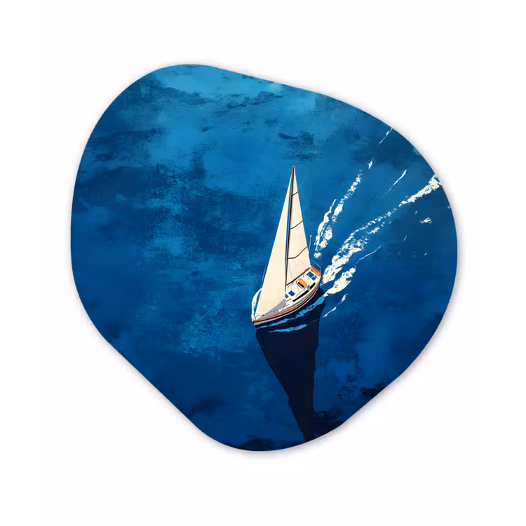 Zeilboot - Water - Abstract - Schaduw Wandcirkel Organisch Aluminium middel -3d