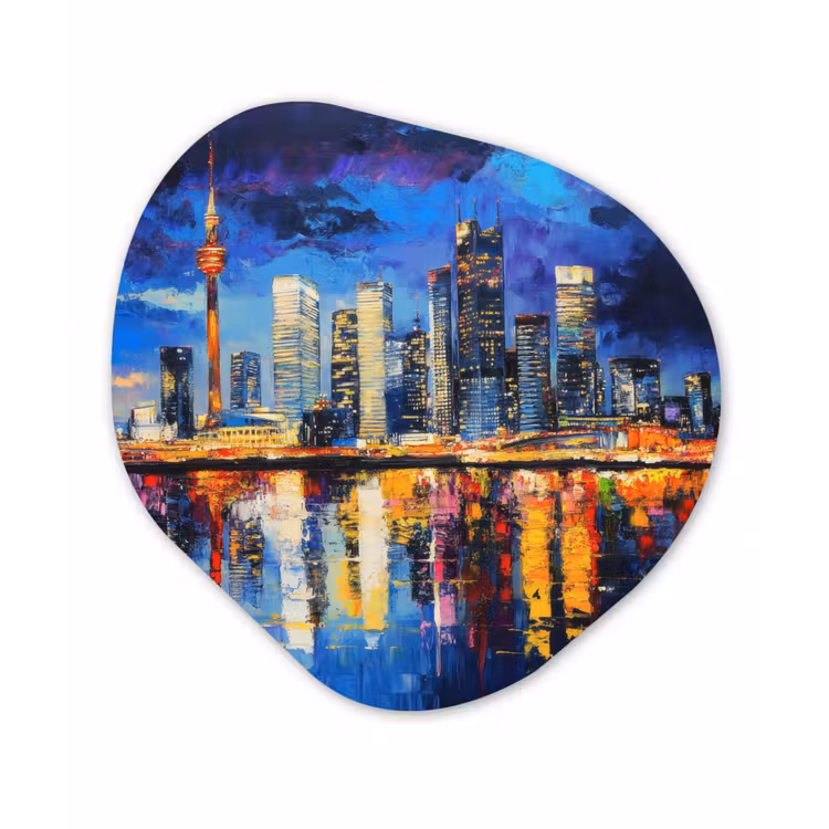 Skyline Toronto - Modern - Stadslicht - Blauw Wandcirkel Organisch Aluminium middel -3d