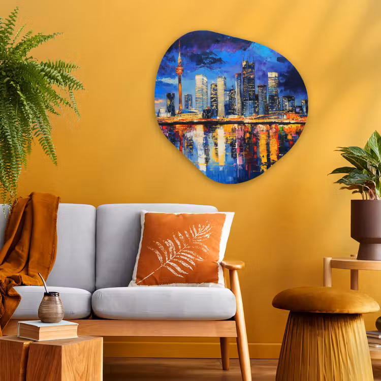 Skyline Toronto - Modern - Stadslicht - Blauw Wandcirkel Organisch Aluminium middel -sfeer4