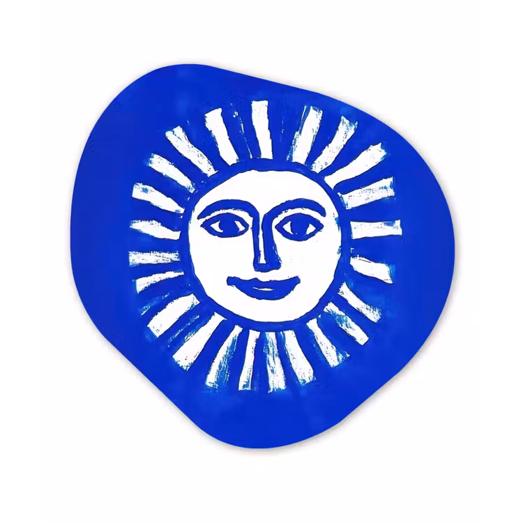 Zon - Gezicht - Penseelstructuur - Blauw Wandcirkel Organisch Aluminium middel -3d