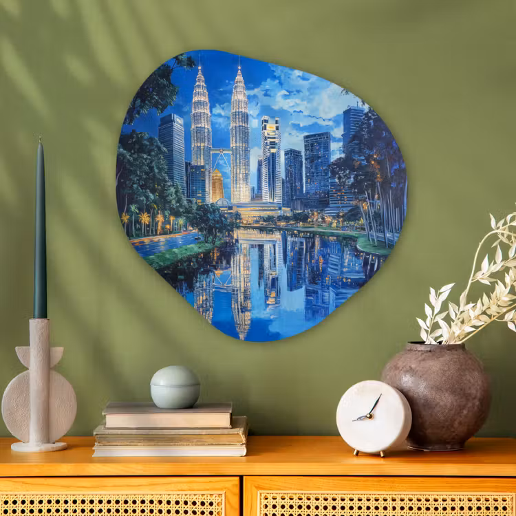 Stad Kuala Lumpur - Skyline - Wolkenkrabbers - Water Wandcirkel Organisch Aluminium middel -sfeer2