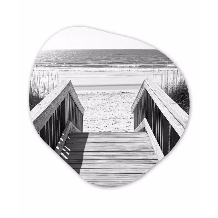 Loopbrug - Hout - Strand - Zee Wandcirkel Organisch Aluminium middel -3d