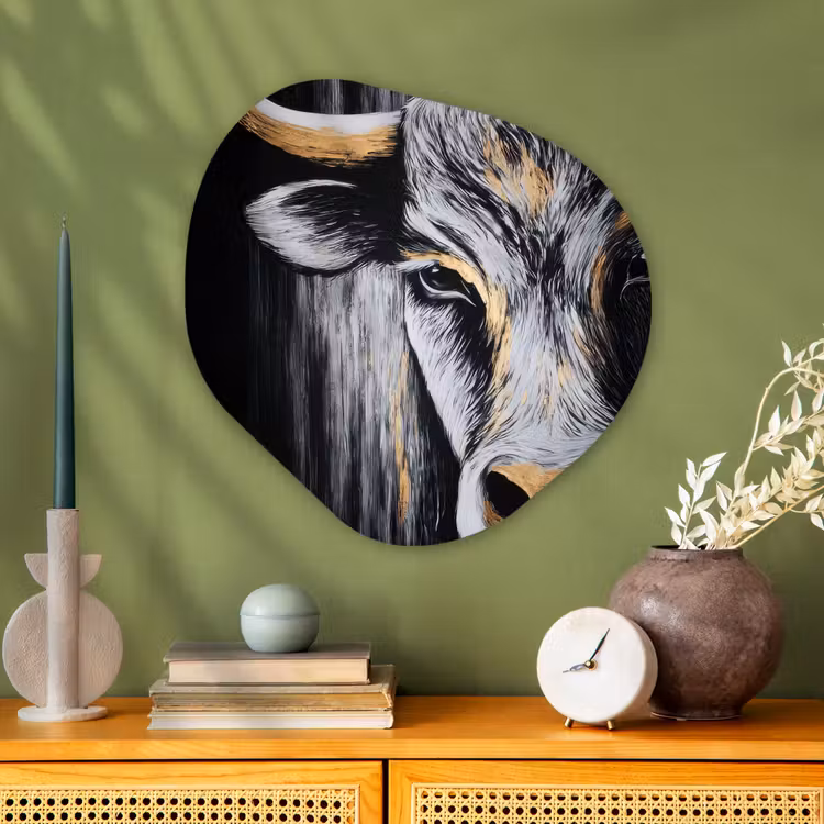 Stier - Hoorns - Snuit - Goud Wandcirkel Organisch Aluminium middel -sfeer2