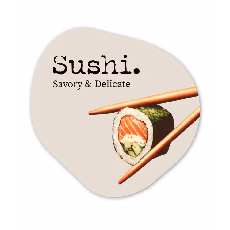 Sushi - Zalm - Rijst - Japans Wandcirkel Organisch Aluminium middel -3d