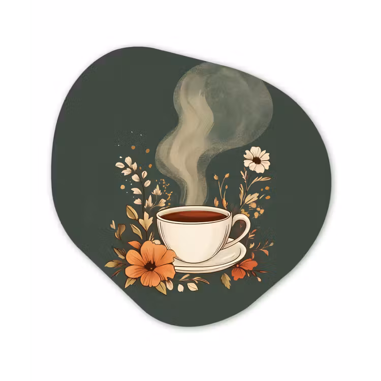 Kop - Bloemen - Groen - Koffie Wandcirkel Organisch Aluminium middel -3d