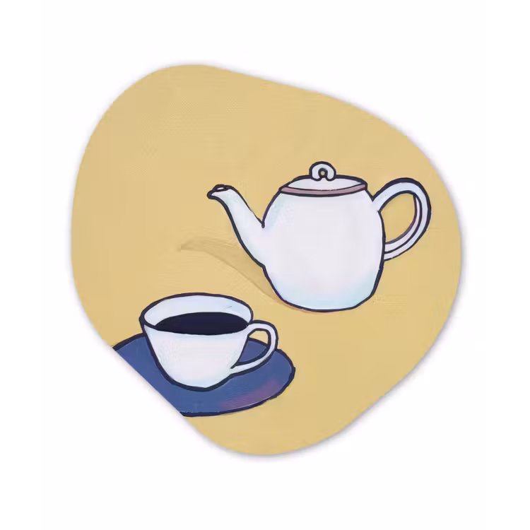Theepot - Kopje - Beige - Illustratie Wandcirkel Organisch Aluminium middel -3d