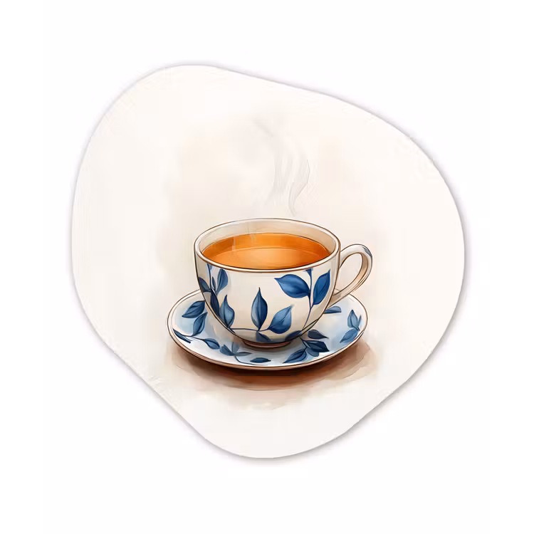 Theekop - Bladeren - Blauw Wandcirkel Organisch Aluminium middel -3d