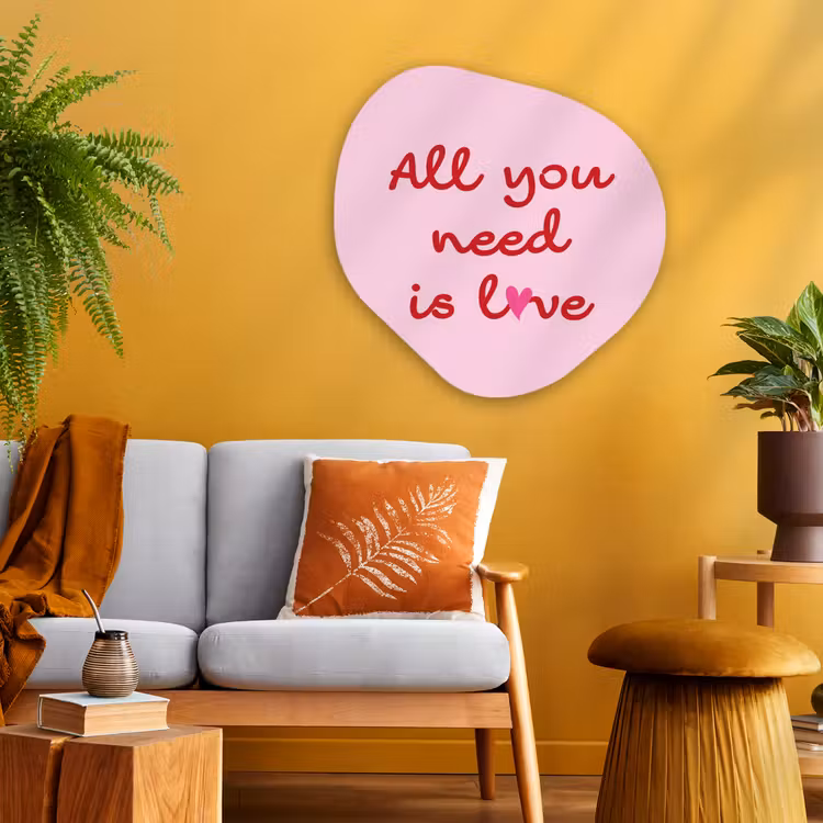 Tekst - Roze - Love - Hart Wandcirkel Organisch Aluminium middel -sfeer4