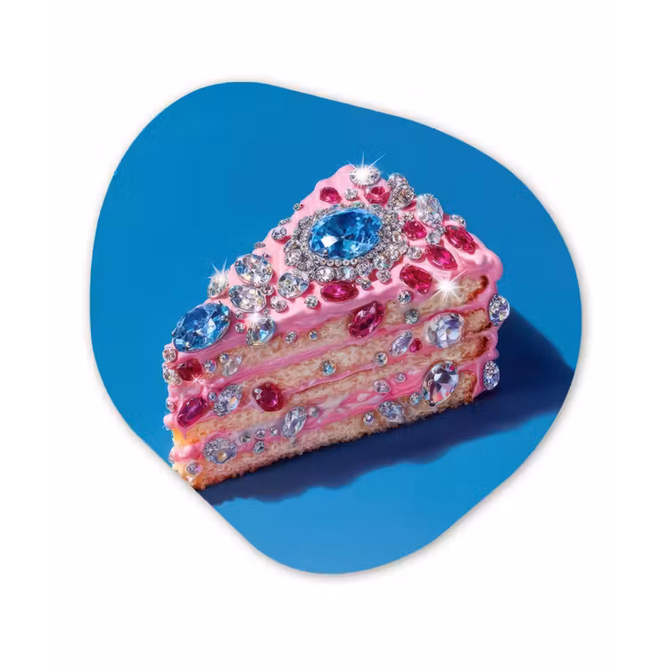 Taart - Edelstenen - Glitters - Roze Wandcirkel Organisch Aluminium middel -3d