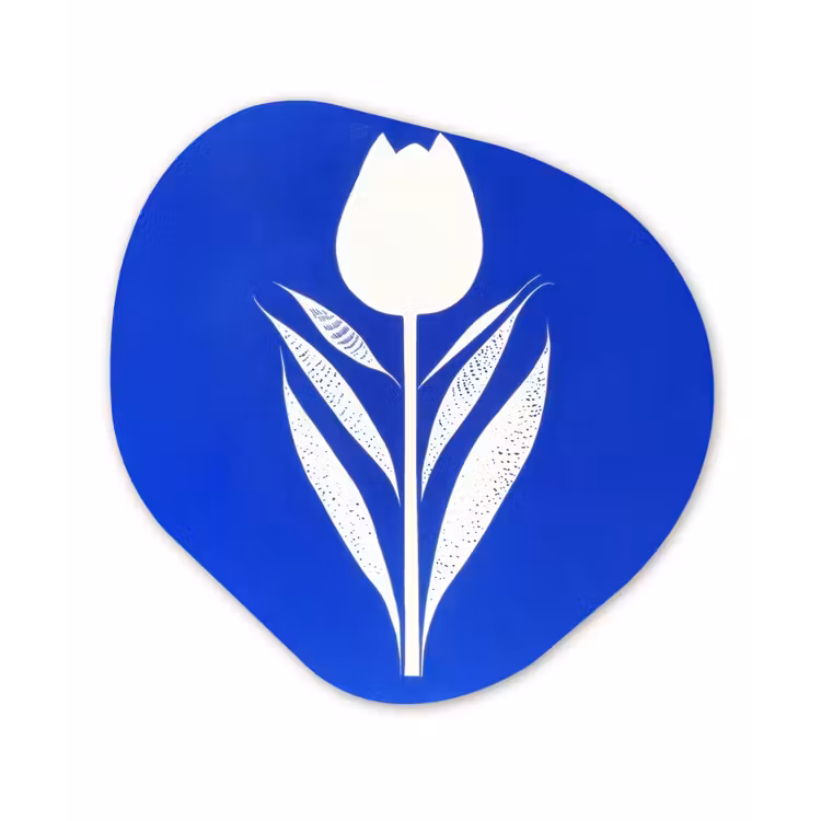 Tulp - Minimalistisch - Bladeren - Wit Wandcirkel Organisch Aluminium middel -3d
