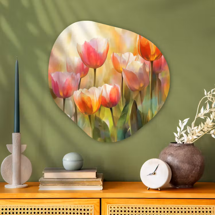 Tulpen - Sprookjesachtig - Kleurrijk Wandcirkel Organisch Aluminium middel -sfeer2