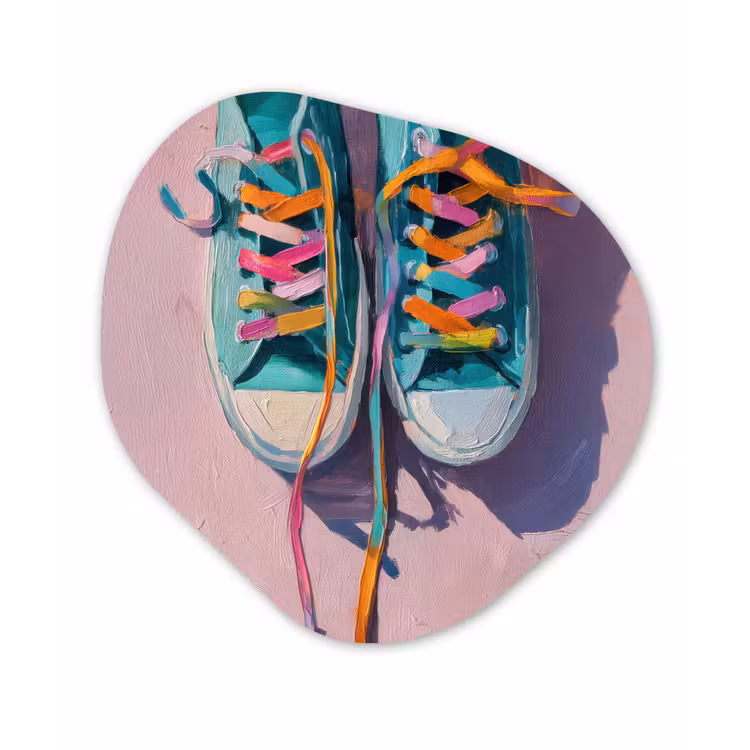 Sneakers - Veters - Kleurrijk - Schaduw Wandcirkel Organisch Aluminium middel -3d