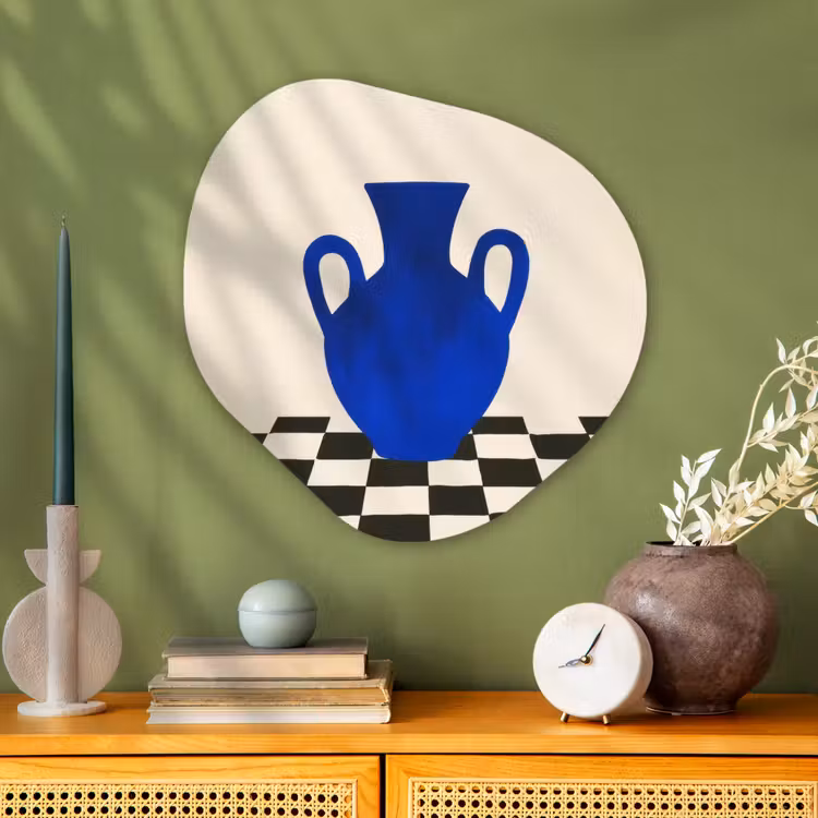 Vaas - Blauw - Geblokt - Modern Wandcirkel Organisch Aluminium middel -sfeer2