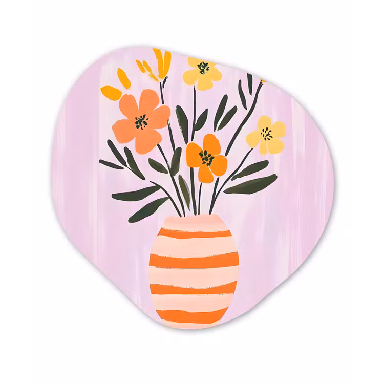 Vaas - Gestreept - Bloemen - Oranje Wandcirkel Organisch Aluminium middel -3d