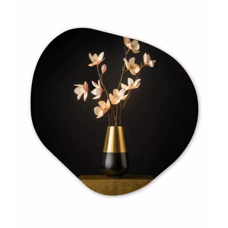 Sierlijk - Boeket - Goud - Vaas Wandcirkel Organisch Aluminium middel -3d