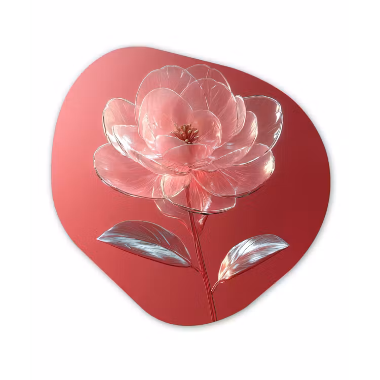 Sierlijk - Bloem - Roze - Glazen Wandcirkel Organisch Aluminium middel -3d
