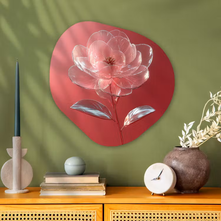 Sierlijk - Bloem - Roze - Glazen Wandcirkel Organisch Aluminium middel -sfeer2