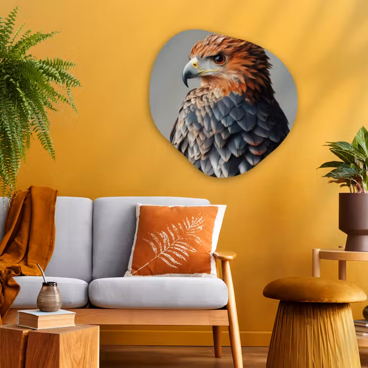 Vogel - Realistisch - Veren - Bruin Wandcirkel Organisch Aluminium middel -sfeer4