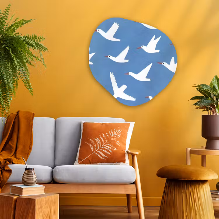Vogels - Wit - Patroon Wandcirkel Organisch Aluminium middel -sfeer4