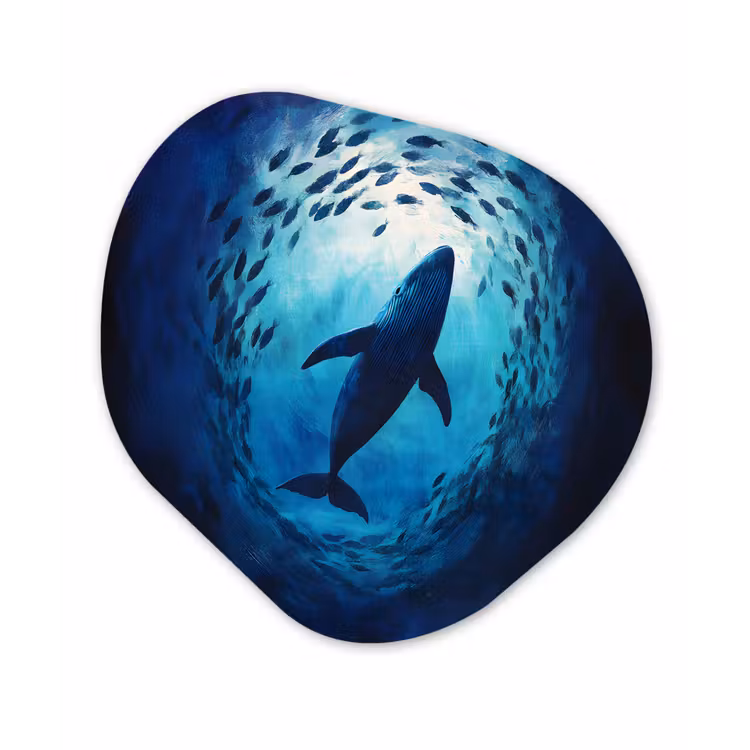Walvis - Vissen - Donkerblauw Wandcirkel Organisch Aluminium middel -3d