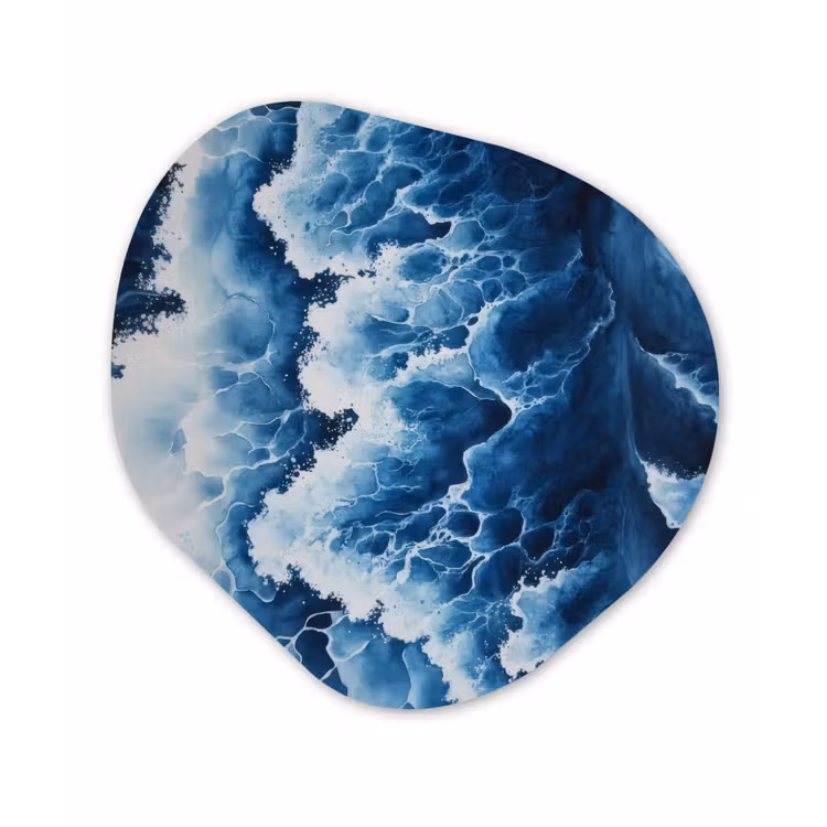 Golven - Blauw - Schuim Wandcirkel Organisch Aluminium middel -3d