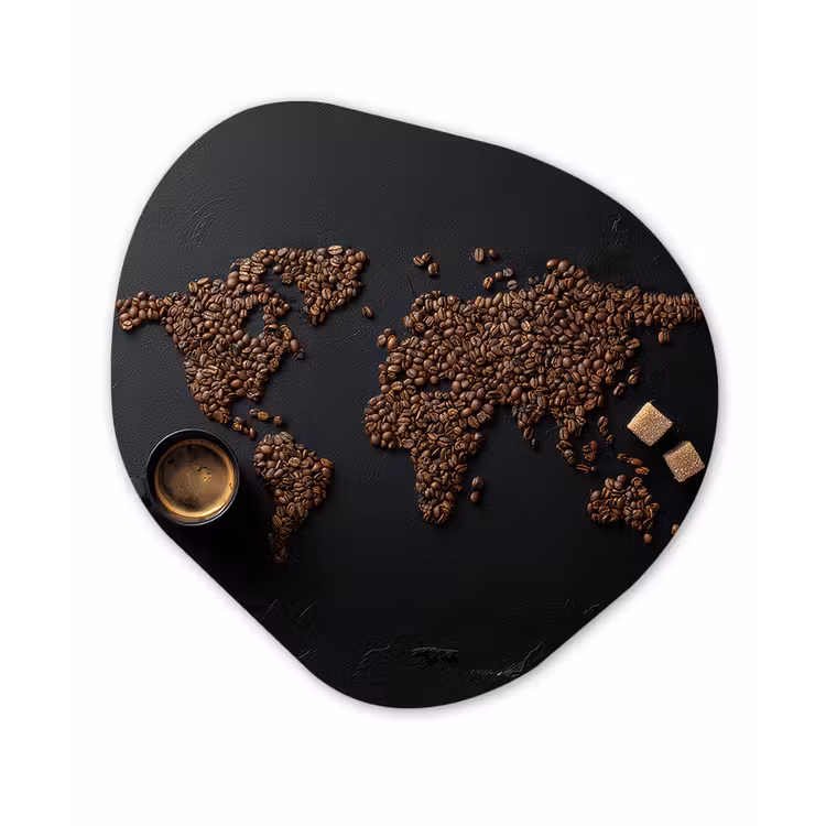 Wereldkaart - Espresso - Zwart Wandcirkel Organisch Aluminium middel -3d