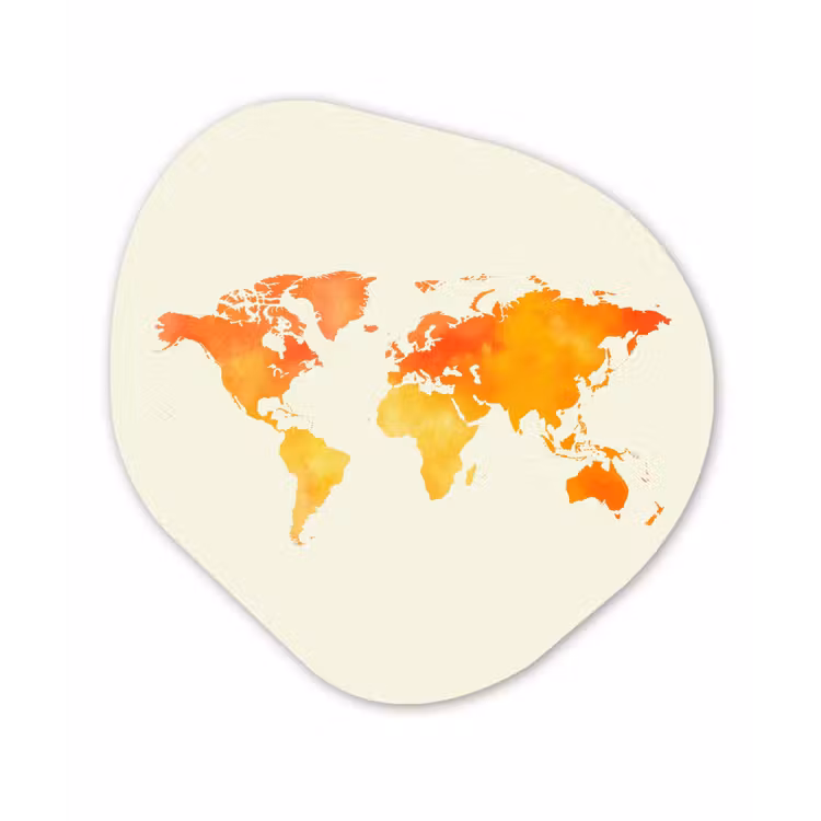Wereldkaart - Oranje - Kleurrijk Wandcirkel Organisch Aluminium middel -3d