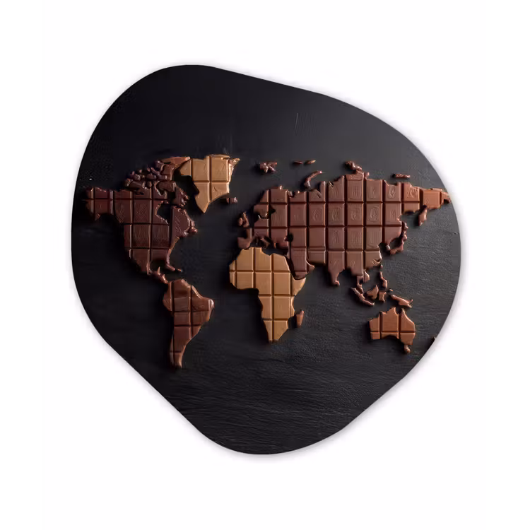 Wereldkaart - chocola - Smakelijke uitstraling Wandcirkel Organisch Aluminium middel -3d