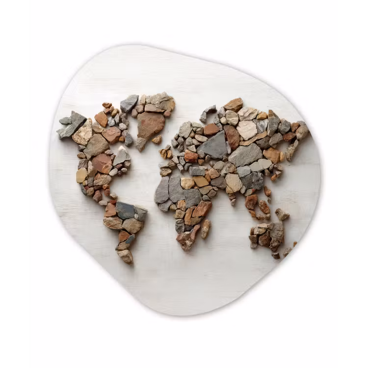 Wereldkaart - Stenen - Wit Wandcirkel Organisch Aluminium middel -3d