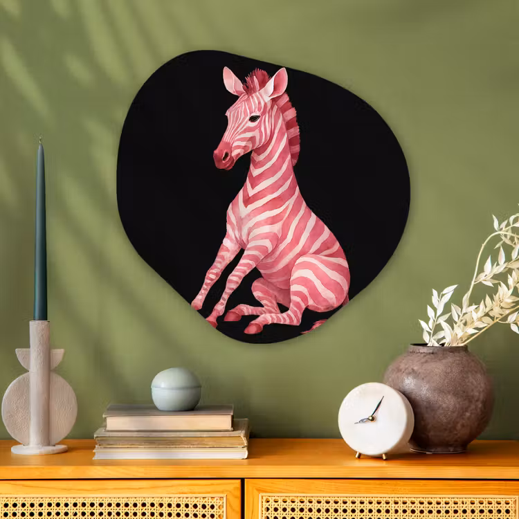 Zebra - Roze - Gestreept Wandcirkel Organisch Aluminium middel -sfeer2
