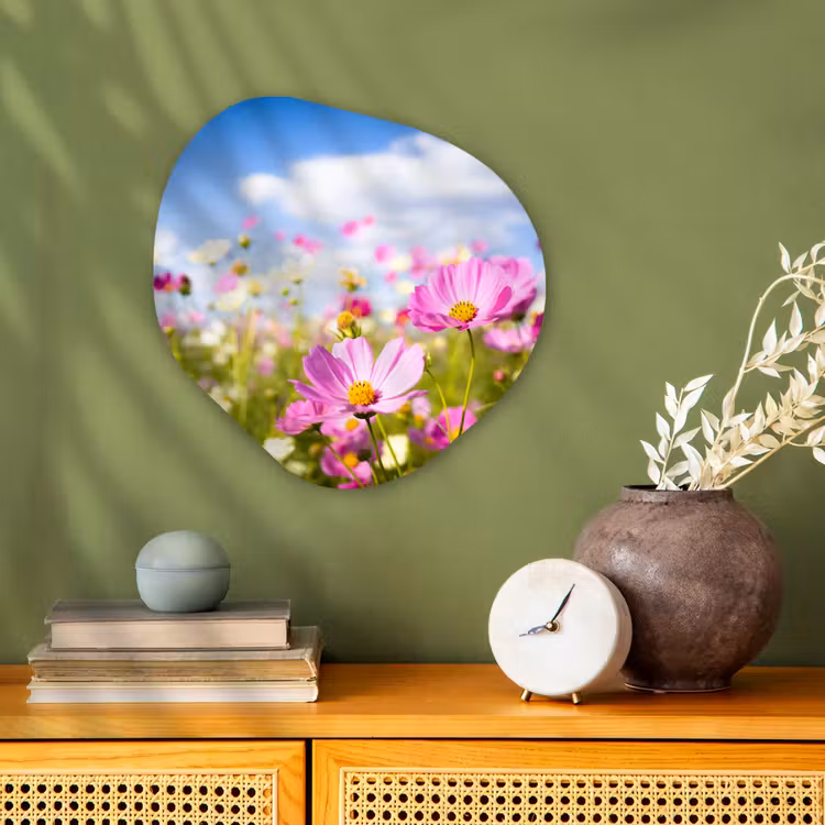 Bloemen - Wei - Paars - Gras - Wit - Wolken - Blauw Wandcirkel Organisch Forex 3mm klein -sfeer2