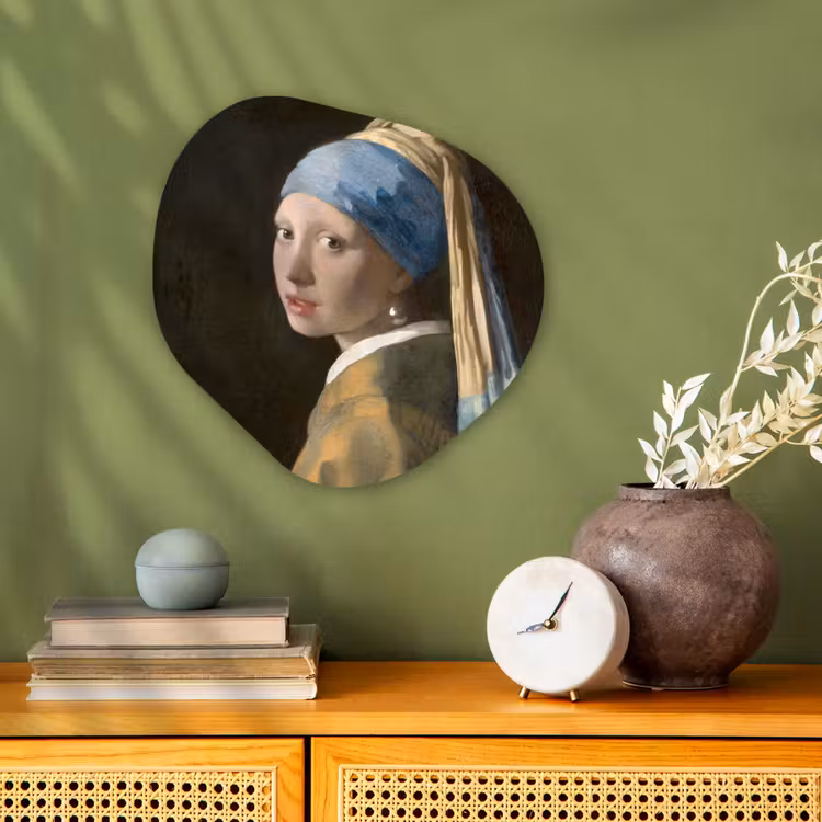 Meisje met de Parel - Schilderij van Johannes Vermeer Wandcirkel Organisch Forex 3mm klein -sfeer2