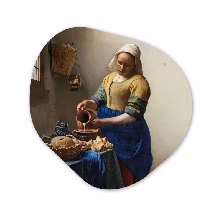 Het melkmeisje - Schilderij van Johannes Vermeer Wandcirkel Organisch Forex 3mm klein -3d