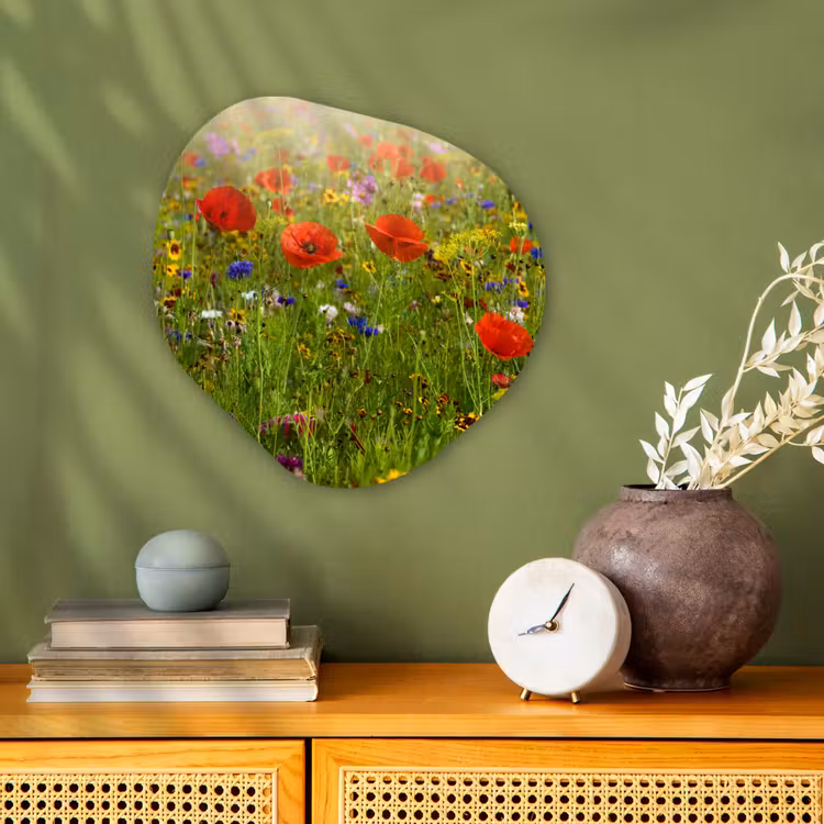 Lente - Bloemen - Rood - Klaproos - Gras - Groen Wandcirkel Organisch Forex 3mm klein -sfeer2